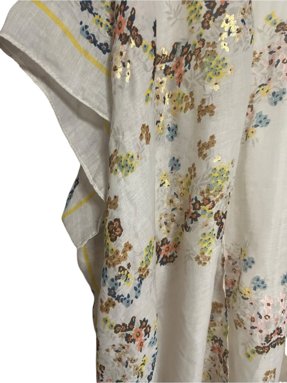 Woven Heart Floral Kimono OS Sheer Gold Metallic Accent Open Front Cover Up Boho - Picture 2 of 5